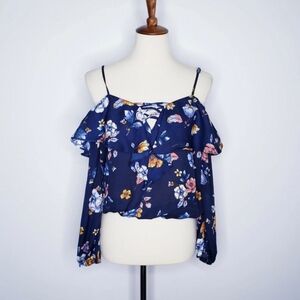 Liberty Love Dark Blue Floral Off-Shoulder Blouse